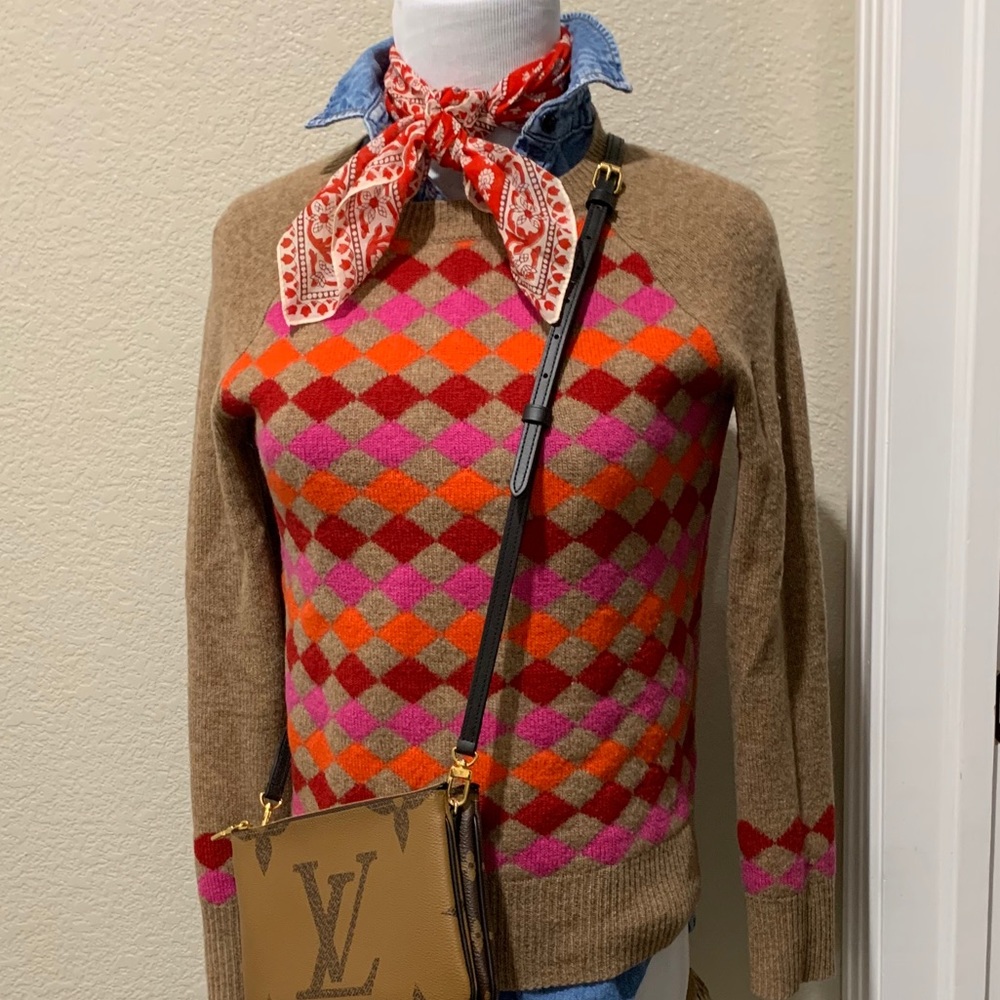 JCrew camel red pink orange wool crew neck sweater